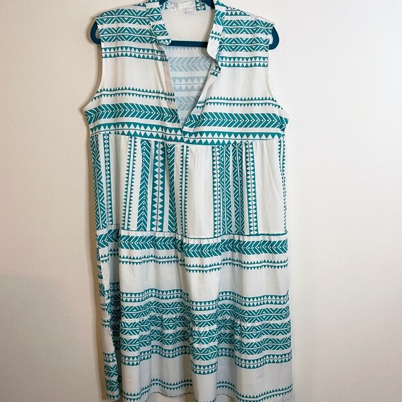 Women's V Neck Beach Dress Sundress A Line Geometric Pattern Striped Mini - XL - Picture 1 of 5